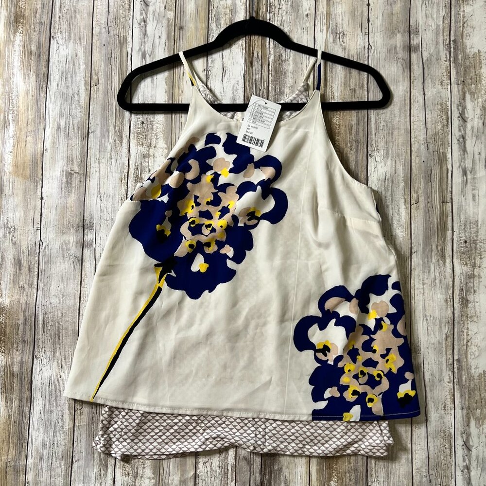 Floral Print Sleeveless Tank Top - White/Navy